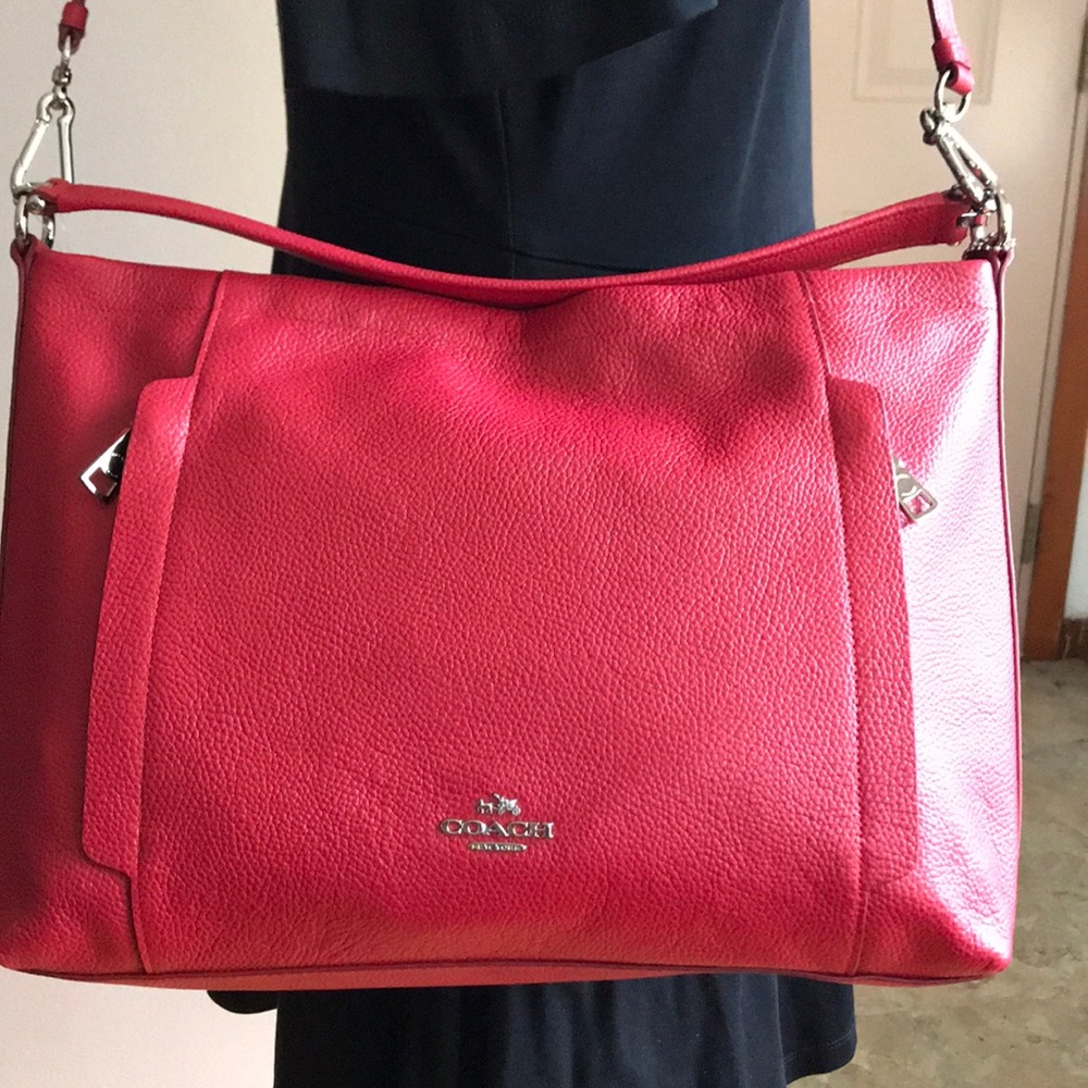 Coach Red Pebbled Leather Hobo Bag